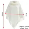 Poncho blanc à franges et capuche doublée, dimensions 100x90 cm.