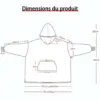 Schéma technique du poncho plaid à manches longues avec dimensions détaillées.