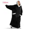Poncho plaid noir avec capuche et poches, longueur 150cm.