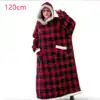 Poncho plaid rouge et noir avec capuche et poches, 120cm.