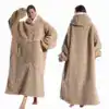 Poncho plaid femme long en forme de pomme, doux et chaud, avec capuche et poche avant.