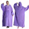 Poncho plaid violet femme long avec capuche et poches.