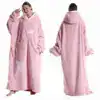 Poncho plaid rose femme long avec capuche et poches.