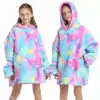 Poncho plaid fille arc-en-ciel à capuche avec poches.