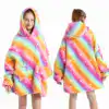 Poncho plaid fille arc-en-ciel étoiles, capuche, poches étoiles.
