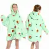 Poncho plaid fille motif avocat vert, capuche, poches.