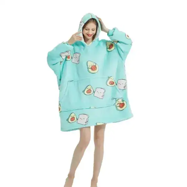 Poncho plaid pyjama bleu turquoise avec motifs avocat et toast mignon.