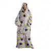 Poncho polaire femme nuit avec capuche et motif astronautes et étoiles.
