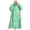 Poncho polaire femme nuit, motif avocat, capuche, poches.