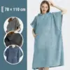 Poncho serviette de plage à capuche bleu clair, séchage rapide, avec poches, dimensions 78x110cm.