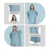 Poncho serviette de plage bleu ciel avec capuche et poches, séchage rapide.